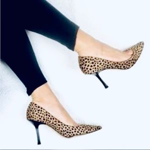 Jimmy Choo Eleven Pony Hair hide cow Leopard Print Pointed Toe Stiletto Leather
